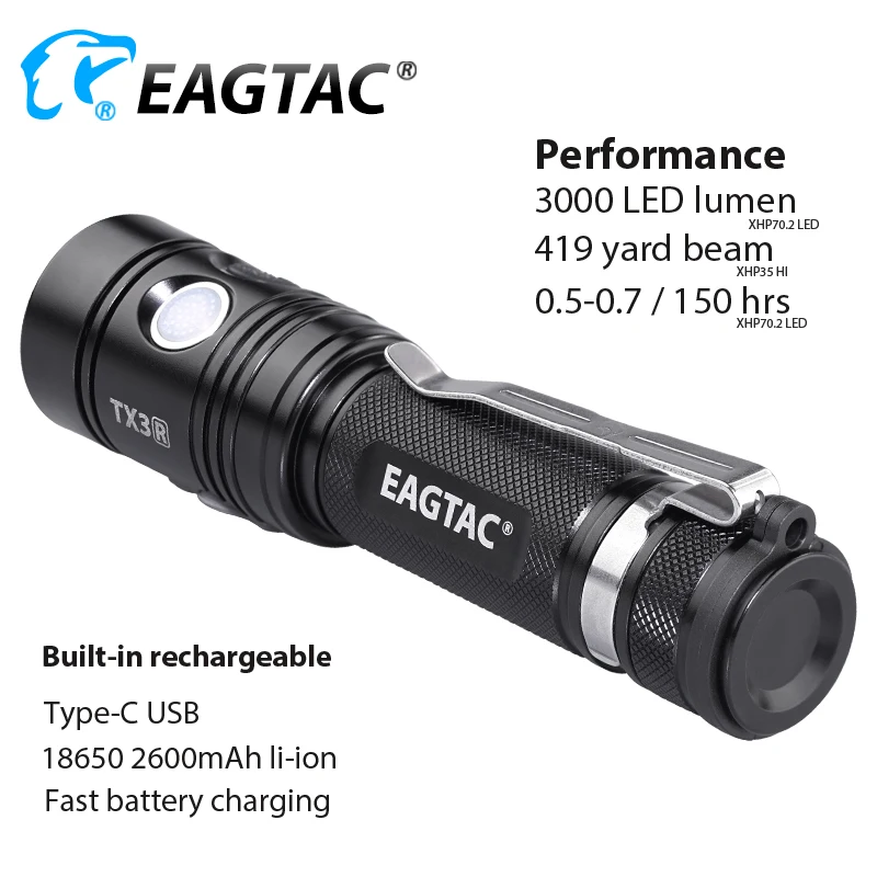 Imagem -02 - Eagtac Tx3l Sft40 Lanterna Led Poderosa Super-brilhante-tocha 3000 Lumens Usb Recarregável Caça Acampamento 18650 Bateria