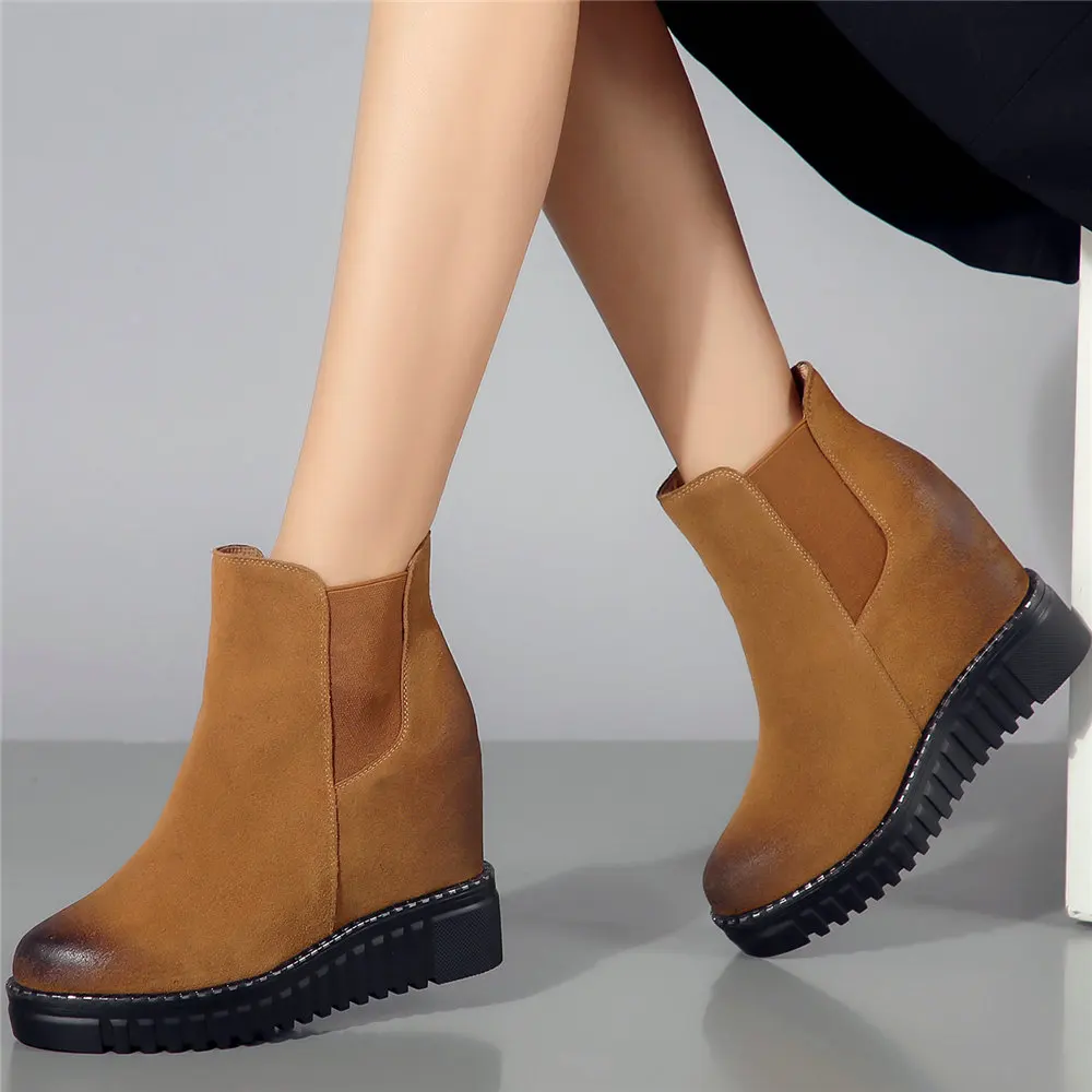 Winter Platform Pumps Shoes Women Genuine Leather Wedges High Heel Snow Boots Female Round Toe Fashion Sneakers Casual Shoes