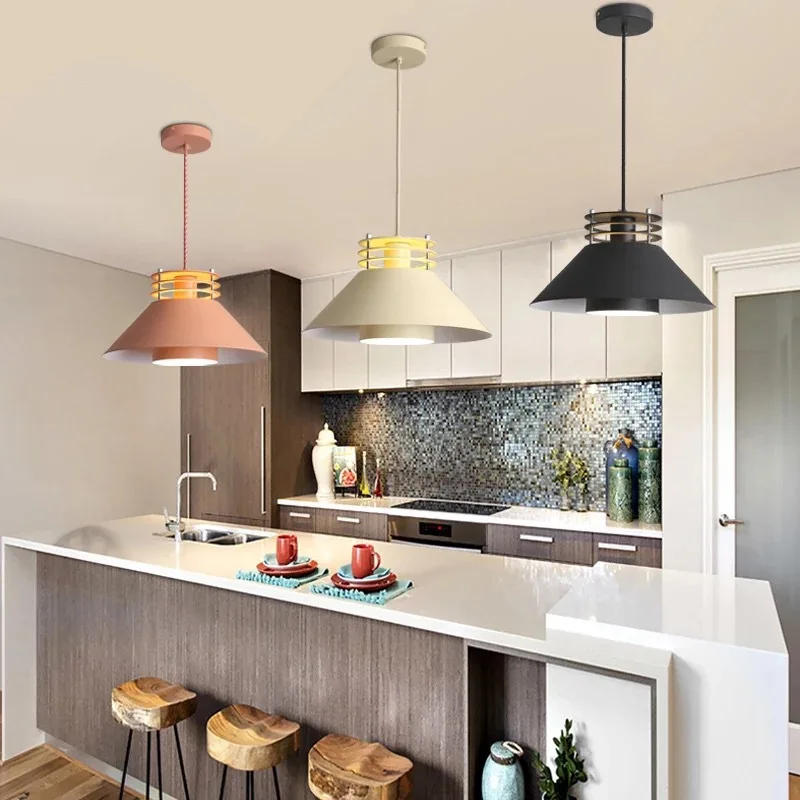 

Nordic Macaron Pendant Lights Kitchen Living Dining Room Hanging Lamp Bedside Coffee Bar Restaurant Light Kitchen Dormitorio E27