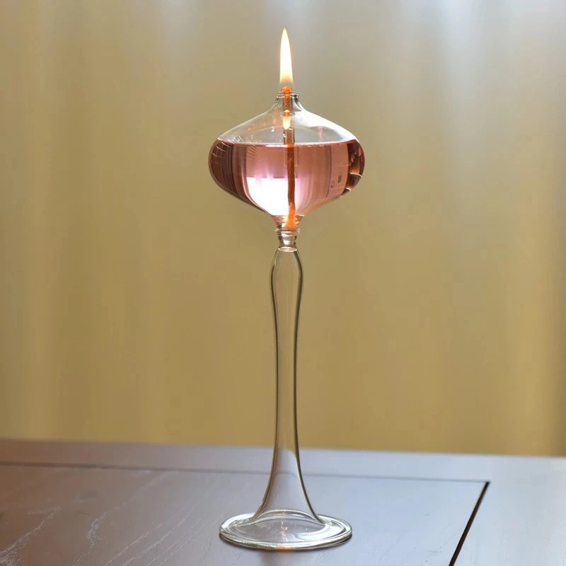 1PCS  Handmade Glass Transparent Oil Lamp Wedding Decoration Creative Glass Kerosene Lamp Glass Candlestick New Home Gift