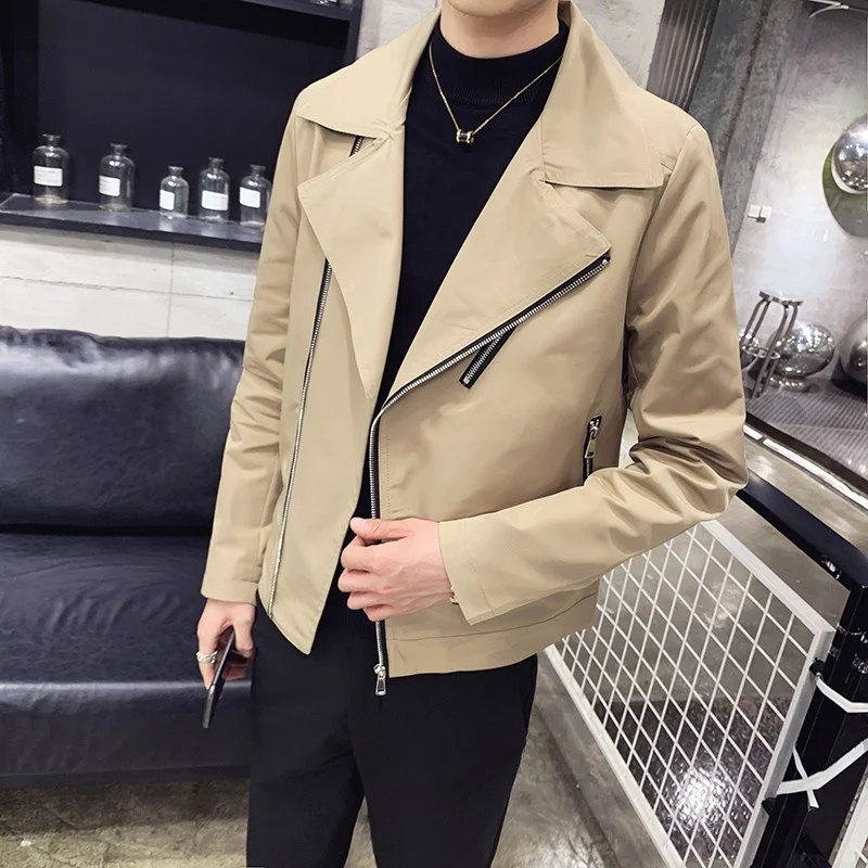 

Street High Men Casual Thin Jacket Spring Autumn Slim Fit Zipper Short Coat Turn-Down Collar Outdoor Long Sleeve Jacket M-3XL