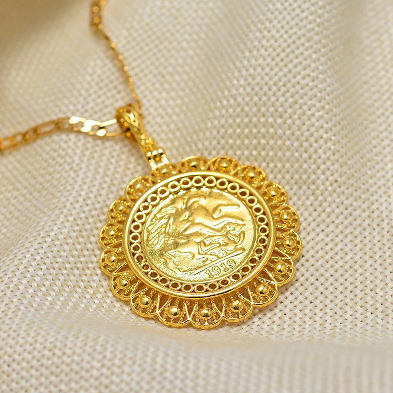 Arabische Goldmünzen-Halskette für Frauen und Männer, Muslimischer Islam Allah Anhänger, Türkischer Schmuck in Goldfarbe – Detail 13