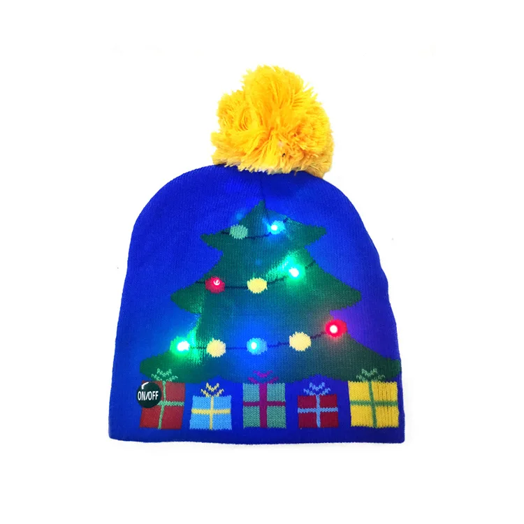 New Style! LED Christmas Hat Beanie Light Up Illuminate Warm Hat 48 Patterns New Year Snowman Sweater Hat Christmas Decorations