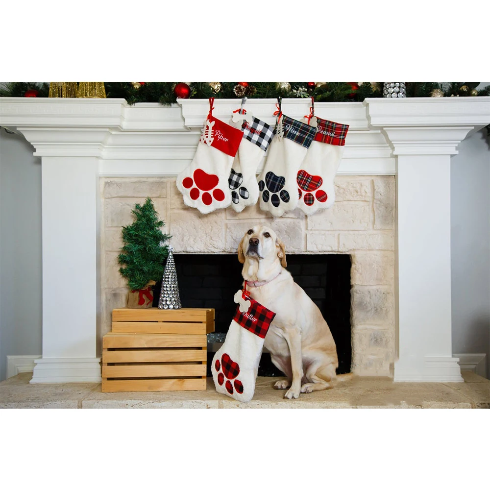 Christmas Stockings for Pets Personalized Name Stocking in Shape of a Paw New Year Gifts for Little Kids Christmas Candy Bag