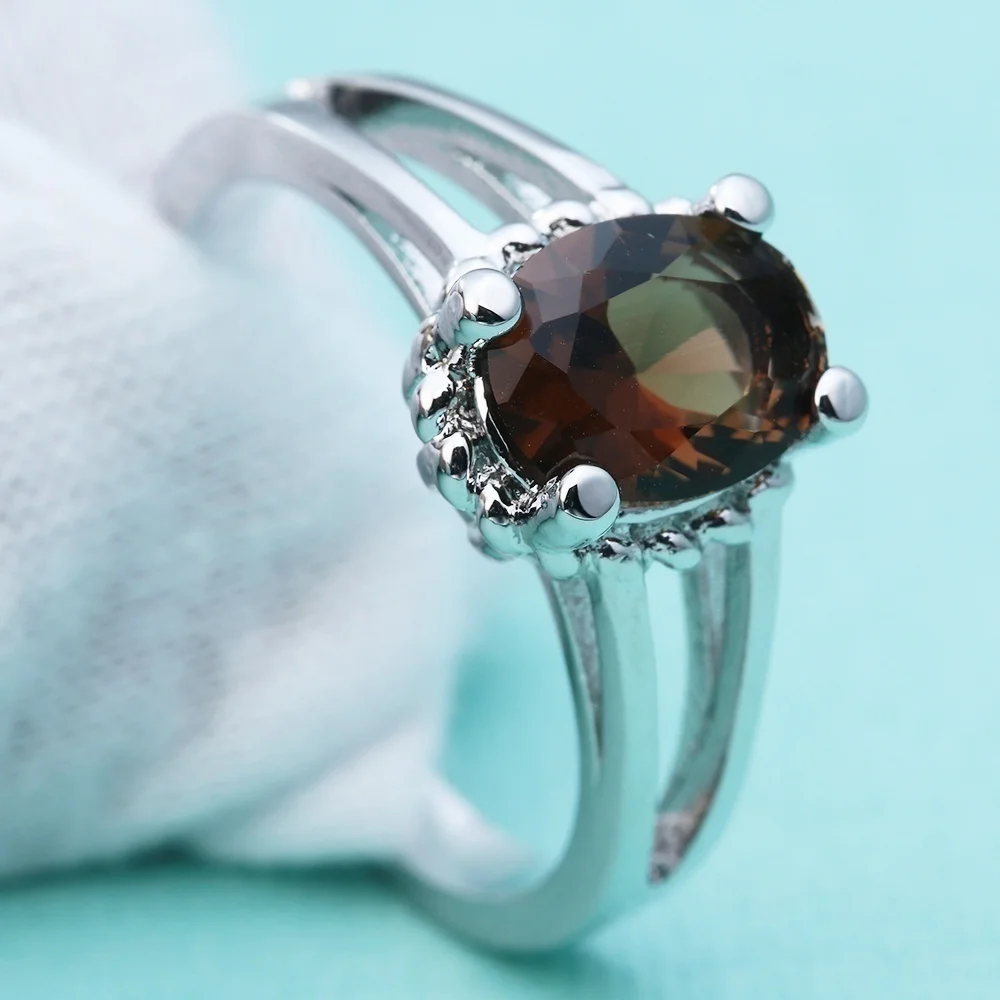 Women Fashion Oval Cut Brown Zircon Rings Wedding Engagemebt Jewelry Set Party Size 5/6/7/8/9/10/11/12