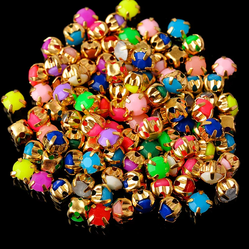 100pcs/Pack 4mm Gold 4 Claw Button Round Shapes Jelly Candy Color Sew On Resin Stones Rhinestones DIY Clothes &Accessories Parts