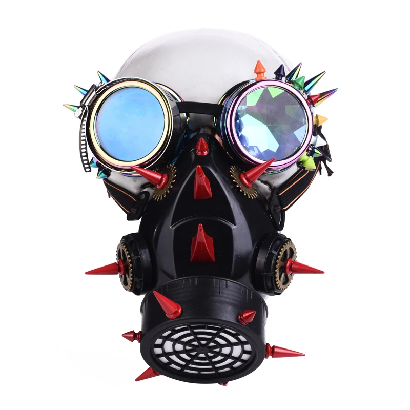 

Cool Men Women Long Spike Studded Mask With Spikes Goggles Steampunk Red Multi-Color Punk Rivets Glasses and Gear Mask Biker