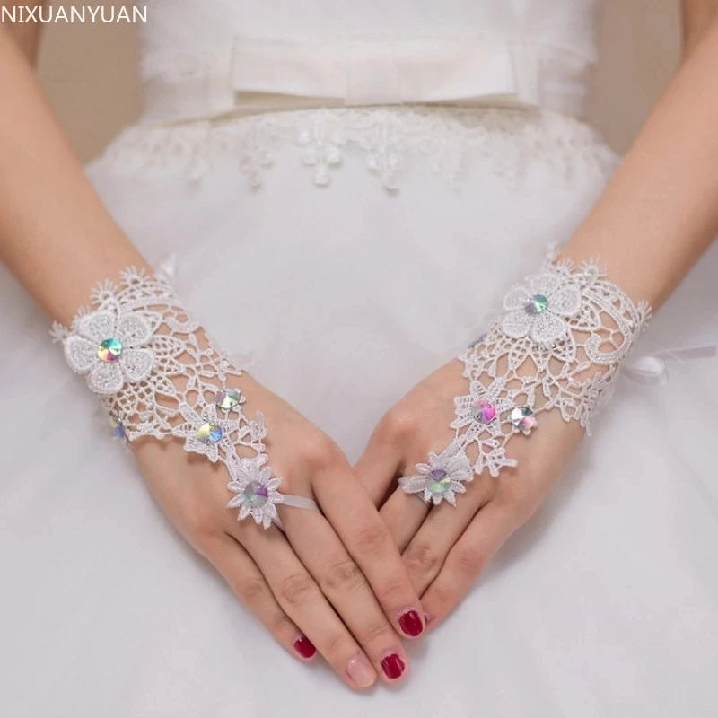 Guantes de novia con cuentas de cristal, accesorios nupciales sin dedos, baratos, venta al por mayor