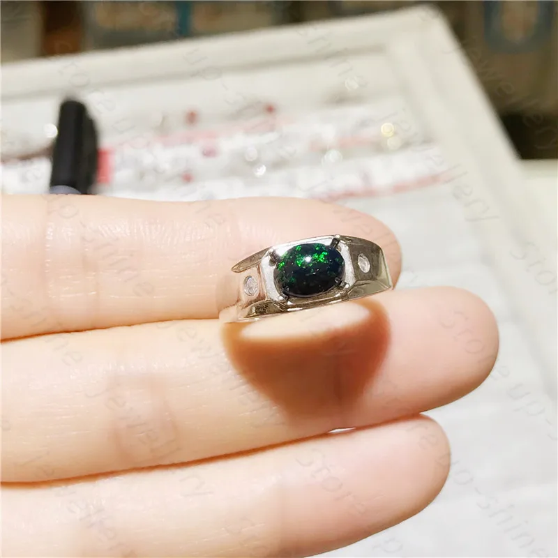 

Luxury atmosphere hot selling style black opal ring 925 silver ring noble and elegant