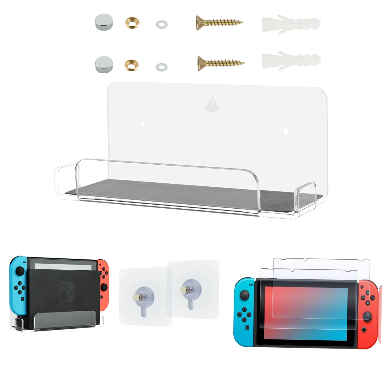 Nintend Switch Wall Mount Holder Dock Station Adhesive Small Shelf Floating Stand for Nintendo Switch NS Space Saving Storage