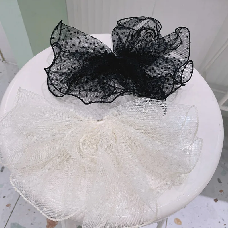 2021 New White Black Lace Bowknot Elastic Hair Band Hair Tie Large Bow HairClips Barrettes For Women Girls Hair Accessories Hot