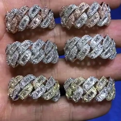 2026 New Iced Out Bling Men Finger Jewelry Full Paved Rectangle Cubic Zirconia 5A CZ Cuban Link Chain Engagement Ring
