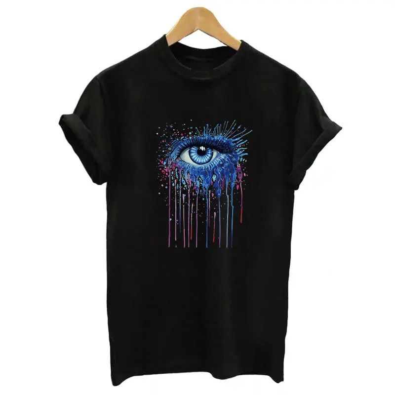 Men Women Diy Thermal Transfer T-shirt Watercolor blue eyes Iron On Patch Home Iron On Heat Stamping Hot Tear Stickers