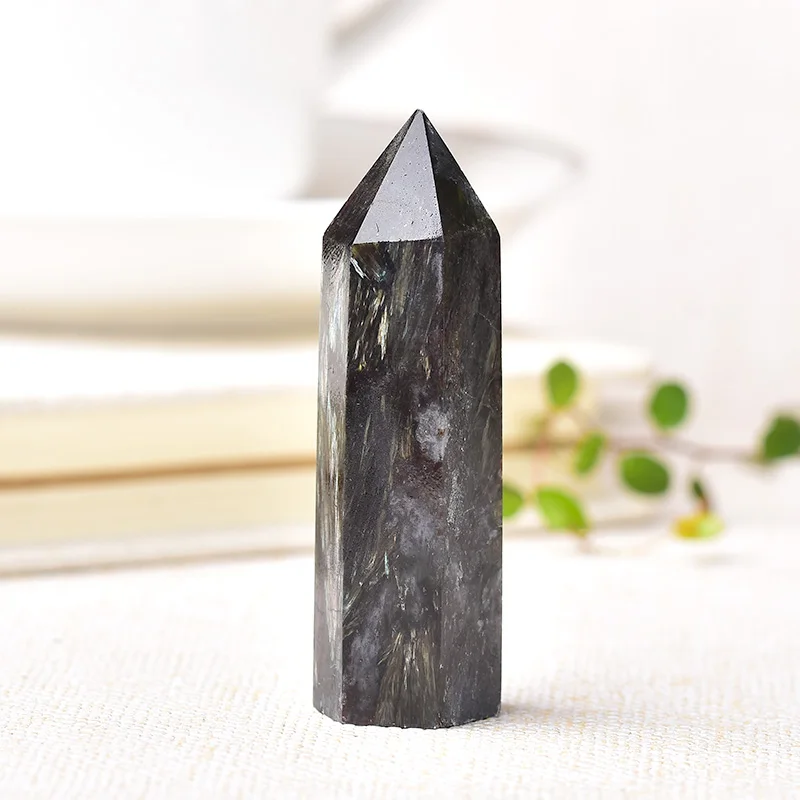 1pc Natural Crystal Point Astrophyllite Healing Stone Quartz Tower Fireworks stone Ornament for Home Decor Reiki Energy Stone