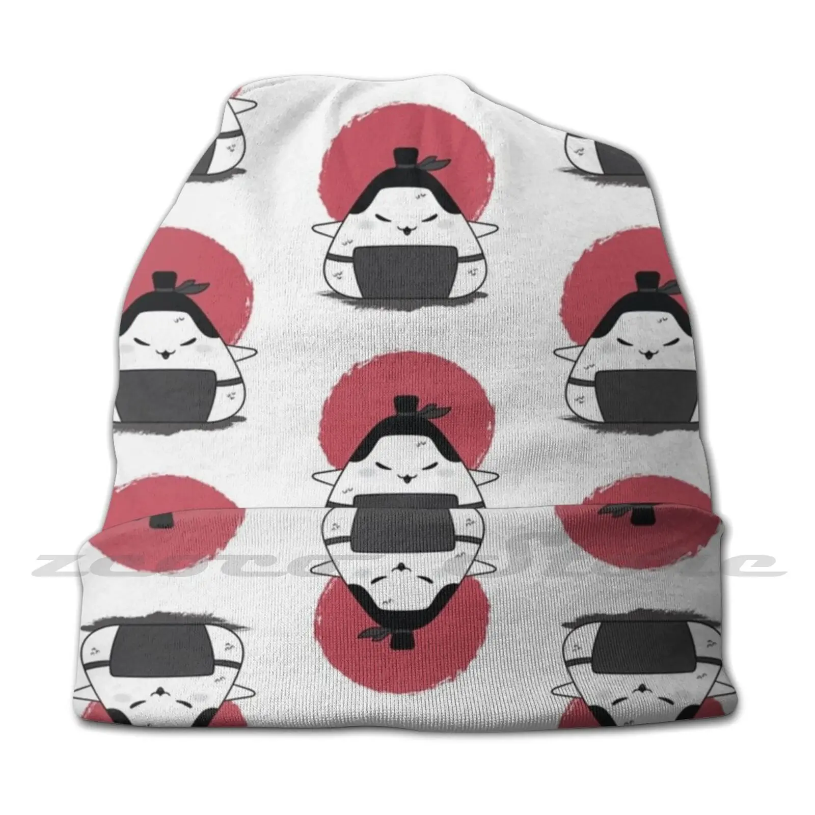 Onigiri Sumo Red And Black Knit Hat Elastic Soft Personalized Pattern Present Cap Japanese Food Sumo Rice Ball Kawaii Food Cute