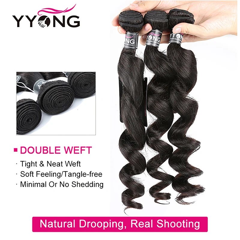 Yyong Loose Wave 3 Or4 Bundles 100% Human Hair With Lace Closure 4x4 Lace Closure With Bundles Natural Color Peruvian Remy Hair
