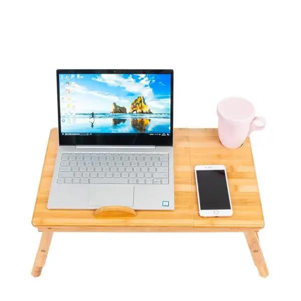 Notebook table Smooth Adjustable Folding table Computer Desk with Cup Stand and Drawer Wood Color 53cm Laptop Desk Stand Table