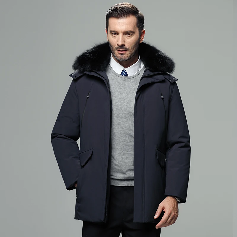 New Russia winter men jacket brand white duck down jacket men fur collar doudoune homme casual business men\'s long coat 4XL