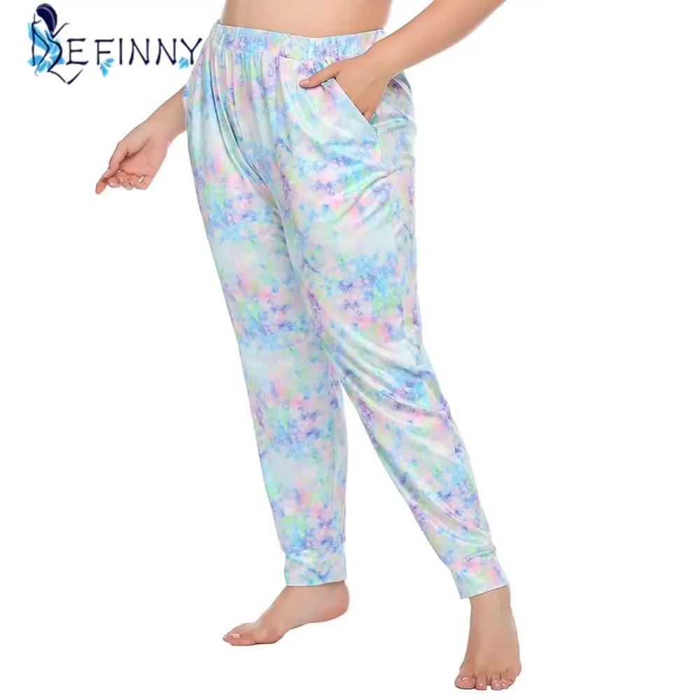 Lady Tie-Dye Printing Sleep Bottoms Fashion Personality Casual Loose Long Pajamas Pants