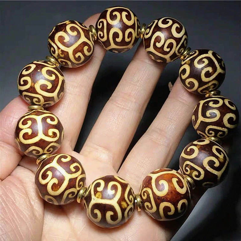 Nepal  Cloud Auspicious Pattern Old Agate 18mm Round Bead Bracelet Men & Women Jewelry Bracelet Free Shipping