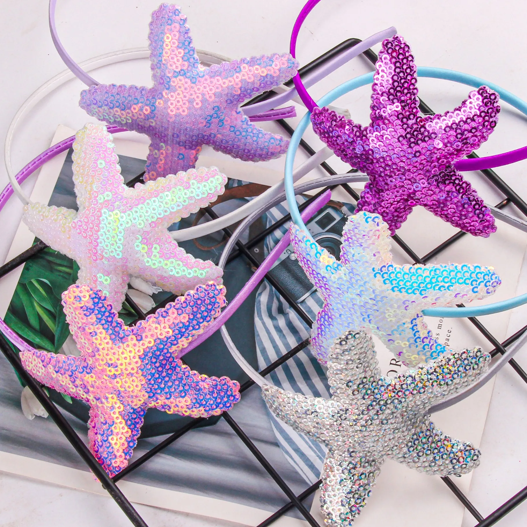 New Children's Sequined Explosive Cartoon Sweet Headband Custom Starfish Shell Scale Sequin Cat Ear Jewelry Accessories Headwear