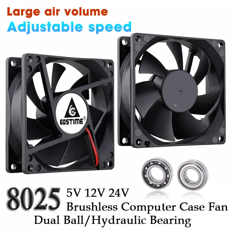 Gdstime DC 5V 12V 24V 48V 80mm 8025 Wentylator obudowy komputera 80x80x25mm Bezszczotkowy wentylator chłodzący procesor Hydrauliczny / podwójny grzejnik kulowy