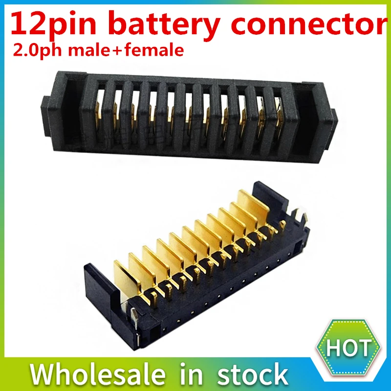 12Pin laptop battery connector pitch 2.0mm male and female plug 180 degree bend foot good quality