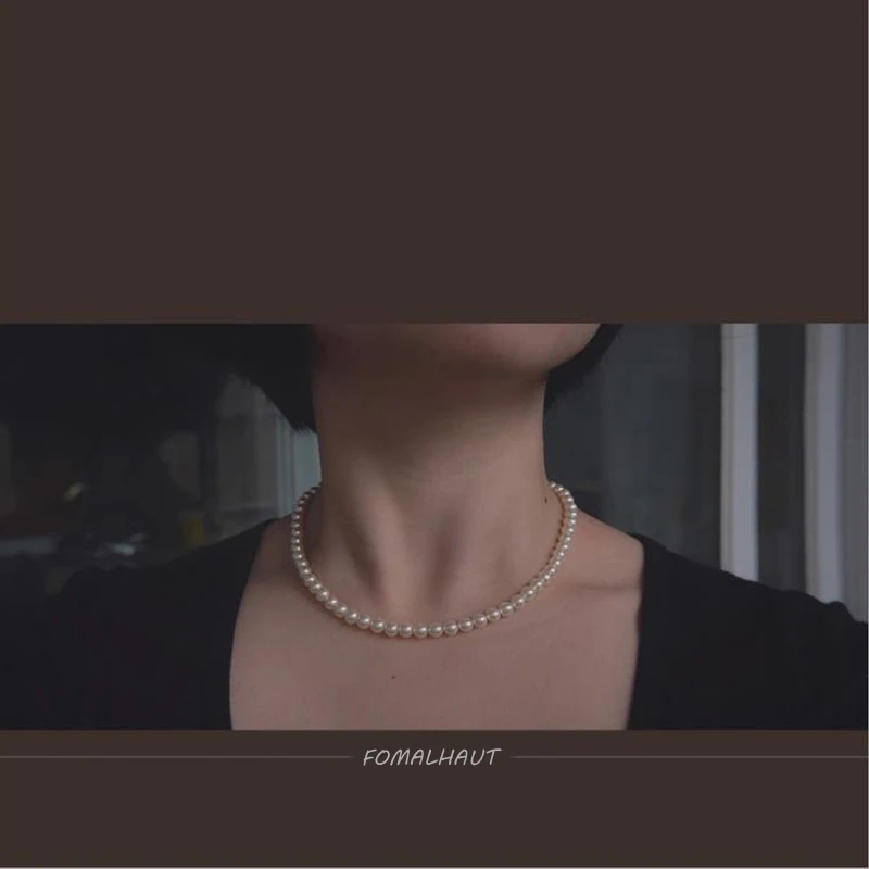 Vintage-Stil Einfache 6MM Perlenkette Choker-Halskette für Frauen Hochzeit Liebe Muschel-Anhänger Halskette Modeschmuck Großhandel – Detail 2