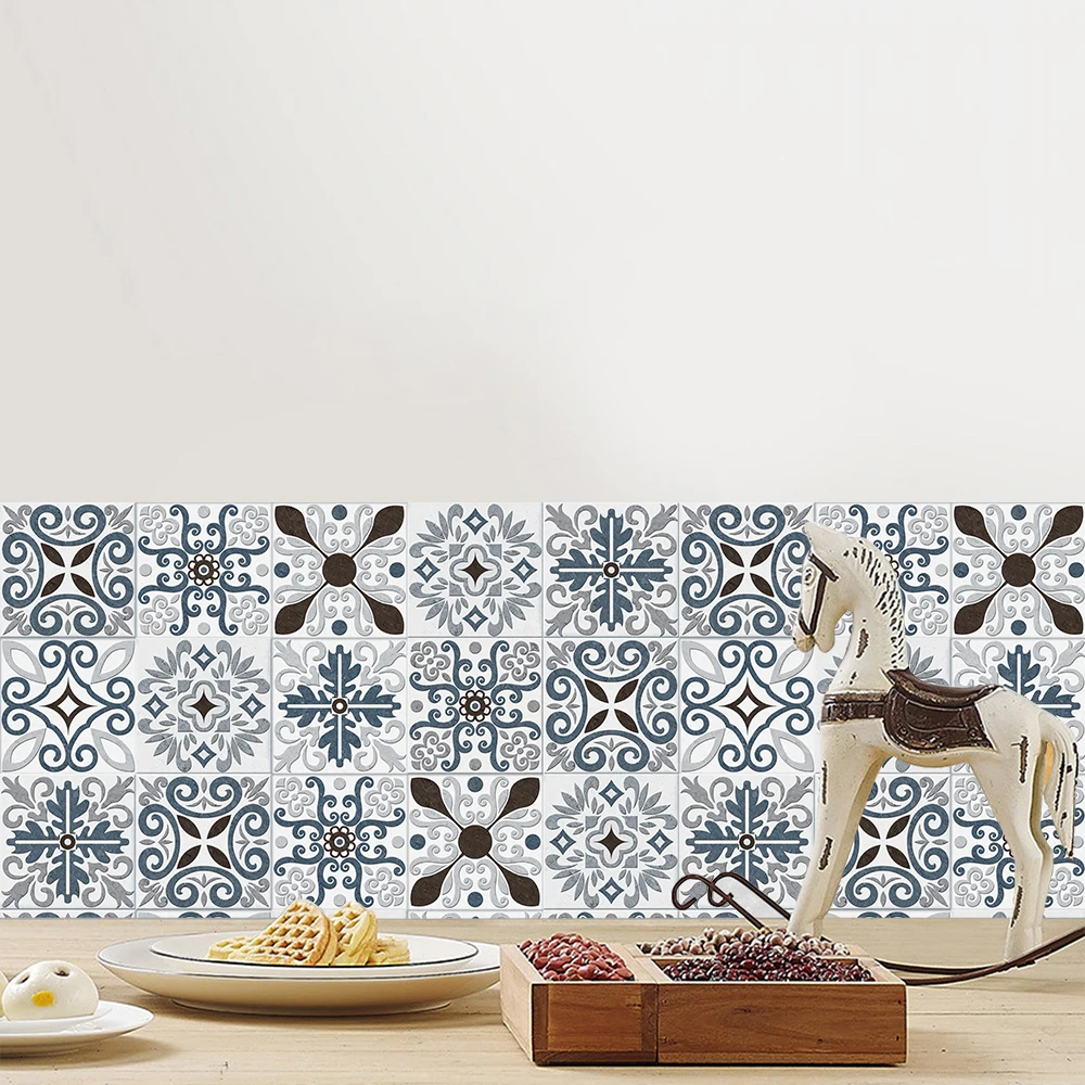 10/15/20cm Mandala Style Matte Surface Tile Sticker Peel & Stick Decoration Film For Tiles /Ground in Kitchen Wardrobe Wallpaper
