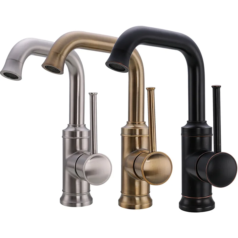 Classical Brass bathroom sink faucet Single handle single hole basin mixer faucet Rotatable spout,Antique/Brushed/ORB/Black