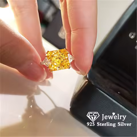 CC Rings For Women Silver Color Yellow Square Zircon Stone Luxury Wedding Engagement Ring Party Fine Jewelry CC1665