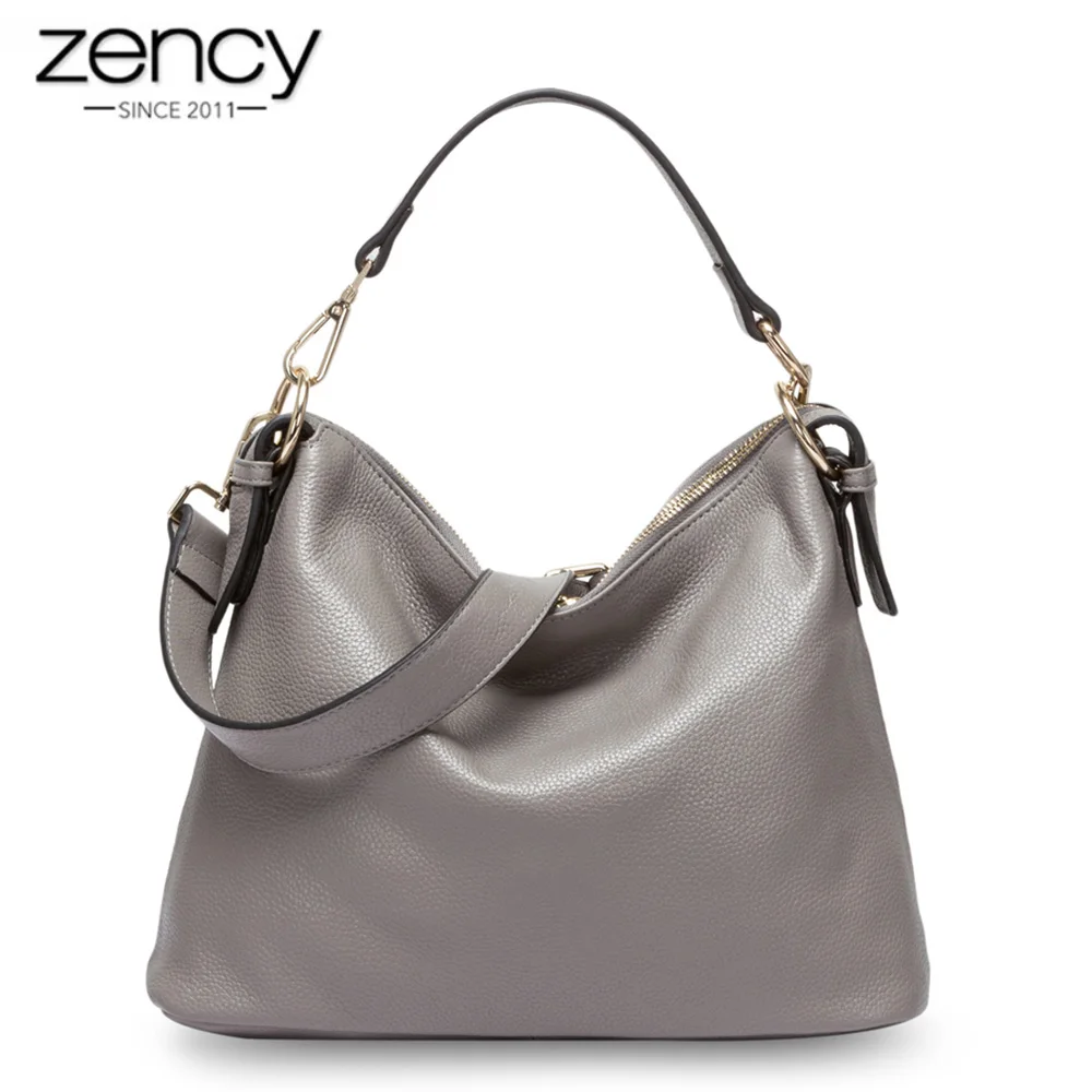 Zency New Style 100% Genuine Leather Handbag Fashion Grey Women Shoulder Bag Female Messenger Crossbody Purse Lady Casual Tote