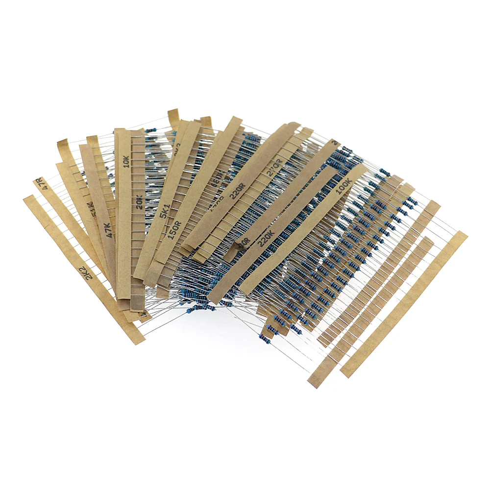 

600pcs/lot 30Values* 20pcs 1% 1/4 W resistor pack set diy Metal Film Resistor kit use colored ring resistance (10 ohms~1 M ohm)