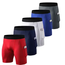 Mallas cortas de secado rápido con bolsillo para hombre, pantalones cortos de compresión para correr, gimnasio, Fitness, deporte