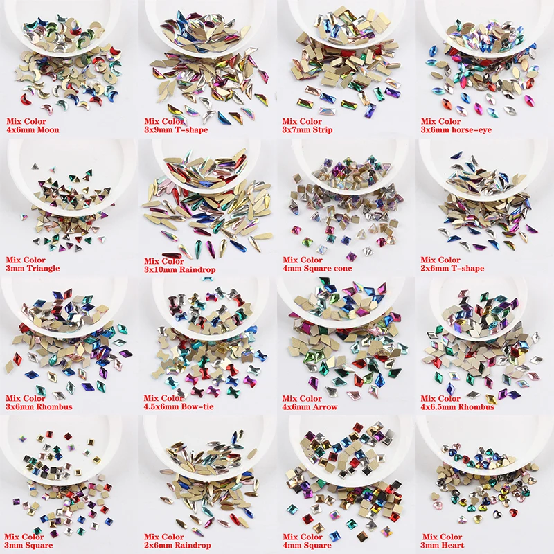 Mix color Shape Nail art rhinestone flat bottom glass 30pcs/100pcs nail gems for DIY 3D nail art decoration