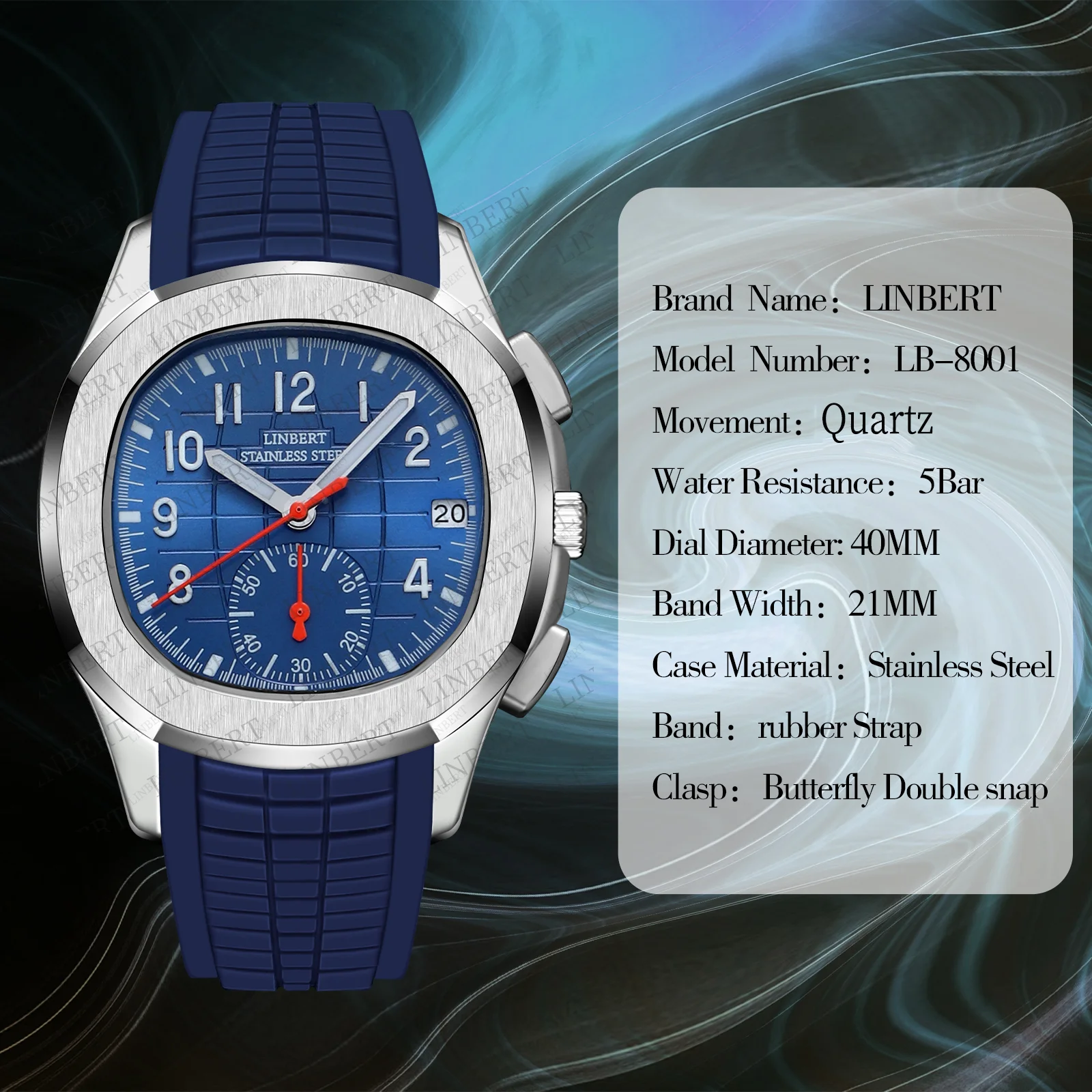 2026 LINBERT Men's Watch Top Luxury Brand Relógio Sapphire Waterproof Quartz Watch Men's Fashion Sport 316 Steel Watch