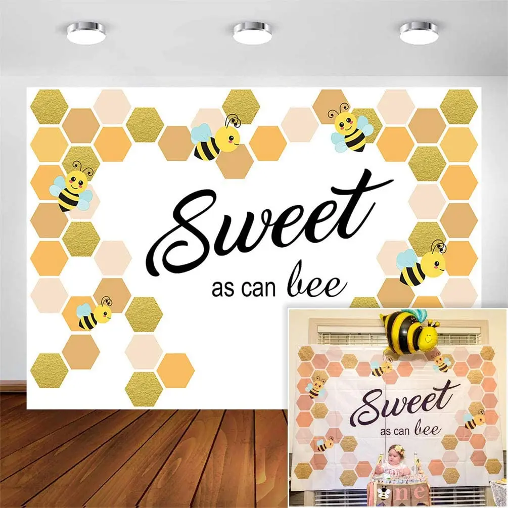 

Sweet As Can Bee Backdrop for Photography 7x5ft Bee-Day Honeycomb Baby Shower Photo Background Bumble Bee Birthday Party Banner