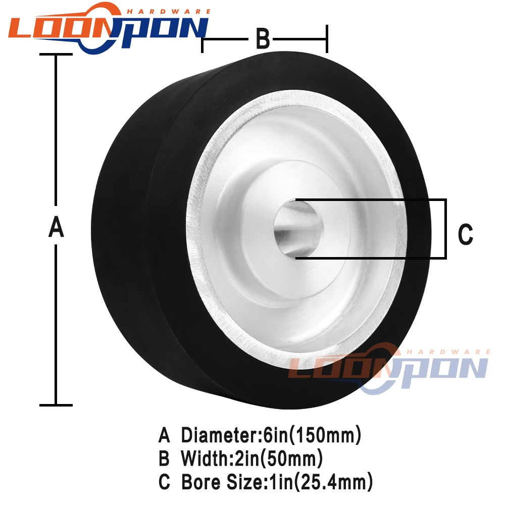 150mm Flat Rubber Contact Wheel Serrated Belt Grinder Contact Wheel Rubber Wheel 25.4mm Bore 50mm Thickness 1Pc