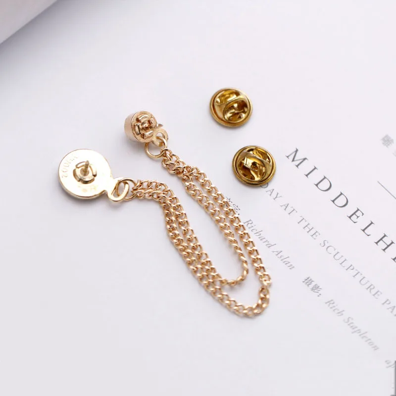 Original Korean Trend Clock-Shape Brooches Badge Metal Chain Medal Tide Male Collar Lapel Pin Men Jewelry Accessories Gifts