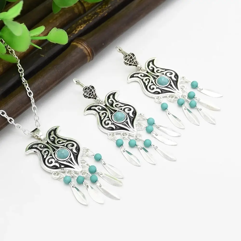 4 Styles Vintage Tibet  Fashion Jewelry Set Beads Tassel Pendant Necklaces Earrings Sets for Women Boho Turkish Jewelry