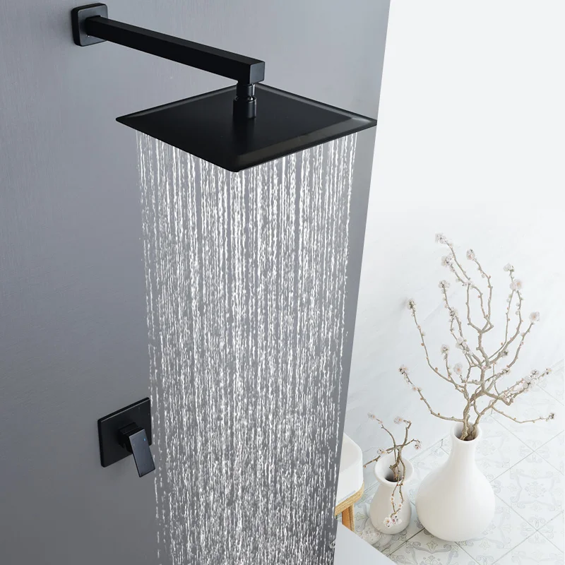 

Square Black Shower Faucet Set Rainfall Concealed Shower System Bathtub Shower Cold and Hot Mixer Faucet