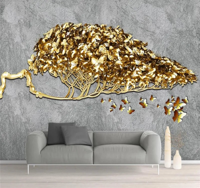 

Xuesu Customized wallpaper 3D-8D decorative mural golden money tree Nordic gold foil 3D stereo modern background wall