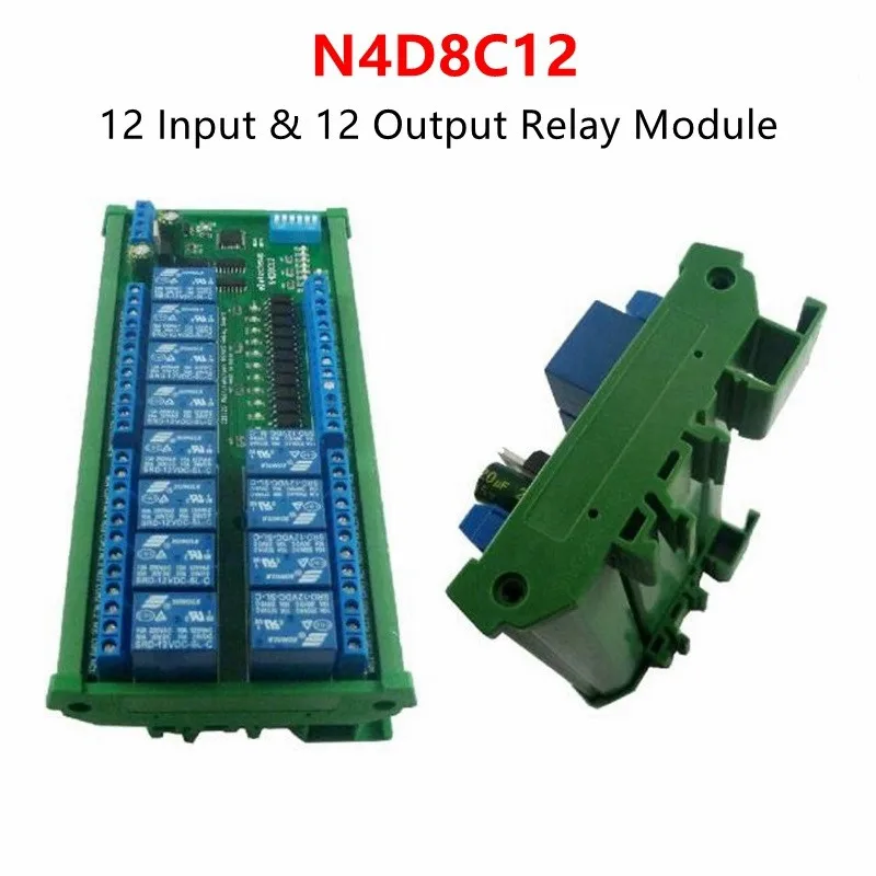 

N4D8C12 12 Channels RS485 PLC Expansion Board 12 Isolated Input 12 Output Relay Controller DIN35 Rail Box Relay Function Module
