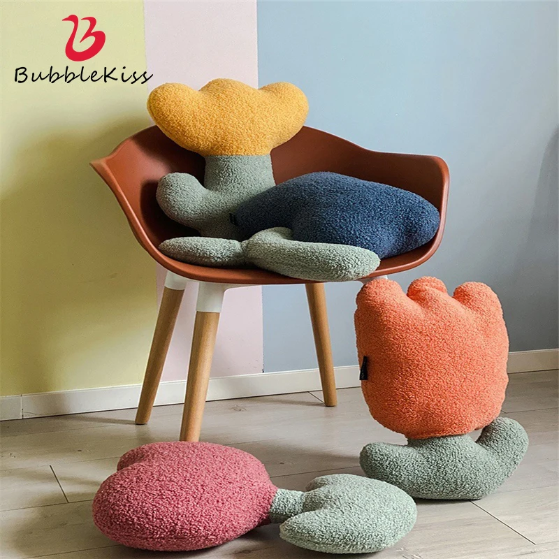 

Bubble Kiss Plush Plant Pillow Lifelike Flower Shape Seat Cushion Down Cotton Filled Yellow Pink Beige Chair Sofa Flower Pillow