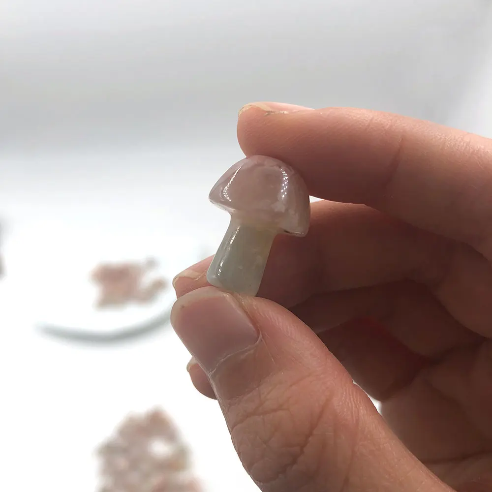 1pc Mini Mushroom Statue Carved Natural Stone Crystals Rose Quartz Aquarium Witchcraft Healing Room Decor Home Decoration 2cm