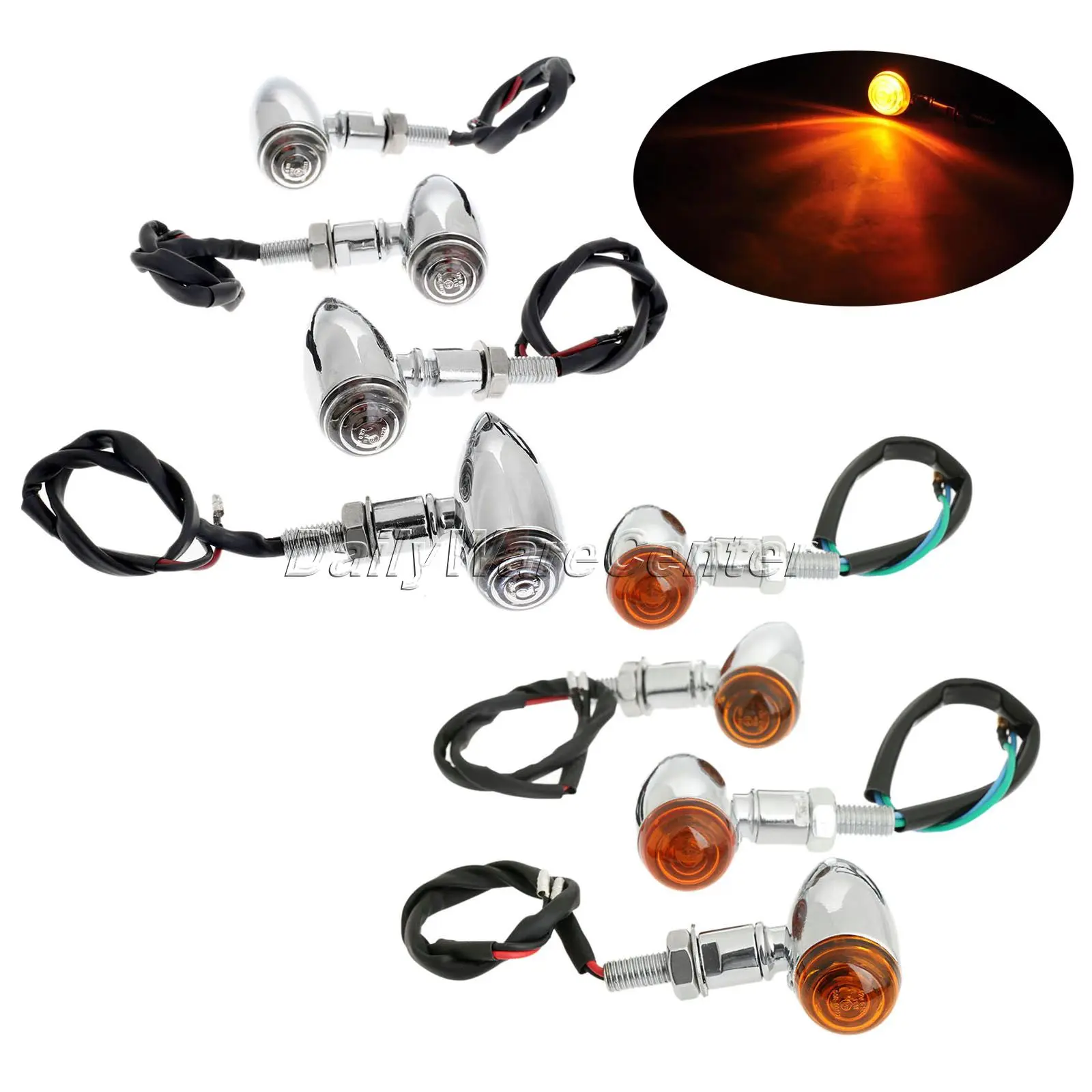 

4X Motorcycle Bullet LED Turn Signal Light Mark Running Indicator Light for Choppers Cruisers Bullet Metal Motorbike Flashers