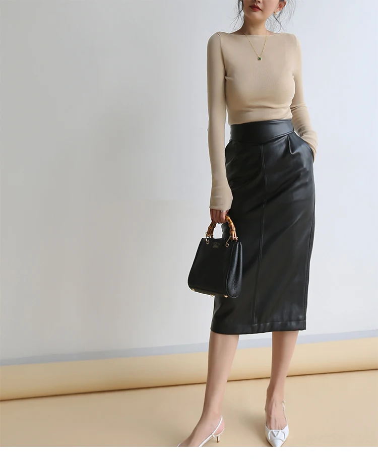 Nerazzurri Spring Midi Pu Leather Skirt Women Brown White Black Long High Waisted Pencil Skirts for Women 2023 Side Slit Zipper 29 Hfa0d5bb3719d4cad927dade84796cd2cl