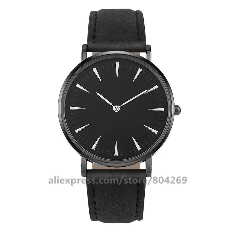 

Hot Fashion Men Leather Casual Watches Round Analog Quartz Dress Wrist Watch Men Women Business No Logo Watches 8619