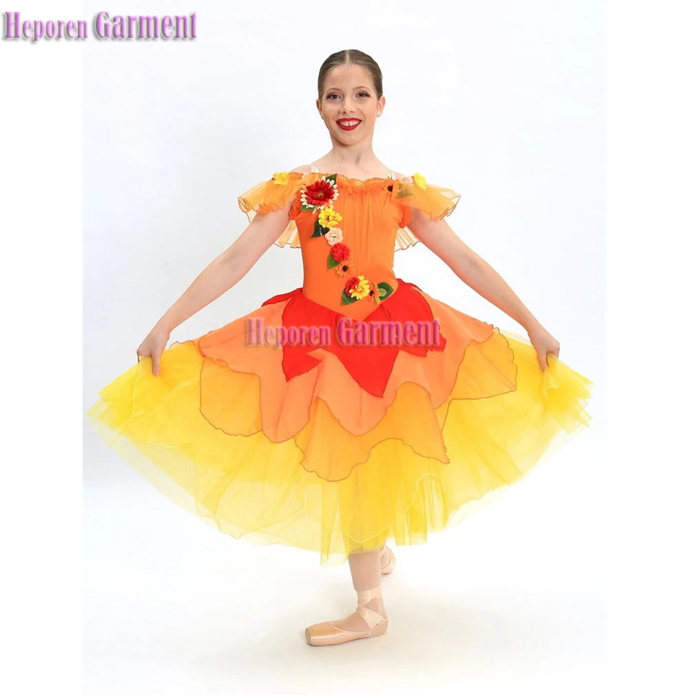 New Arrival Waltz of the Flowers Ballet\'s Cinderella TUTU,Nutcracker Fairy Balle Costumes Orange Ballet Ballerina Clothes