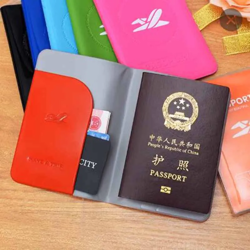 Women Men Travel Accessories Candy Color Plane Passport Holder PVC Travel Passport Cover Case High Quality Card ID Holders